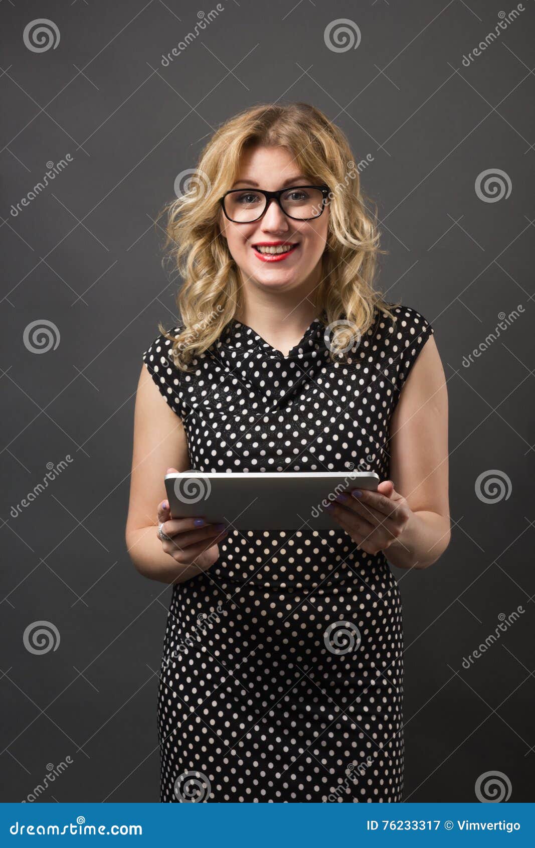 Student Woman in Glasses with Tablet Pc Studying Stock Image Image of