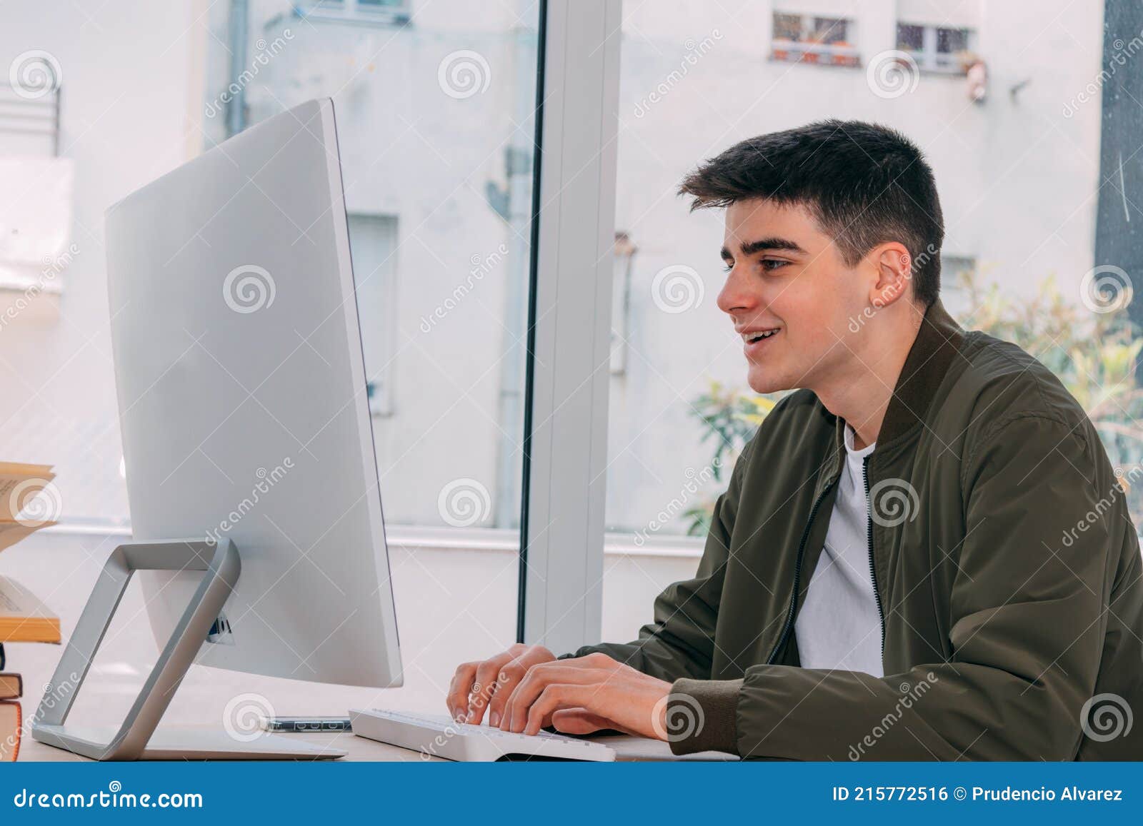 Student Working with Computer Stock Photo Image of casual, networks