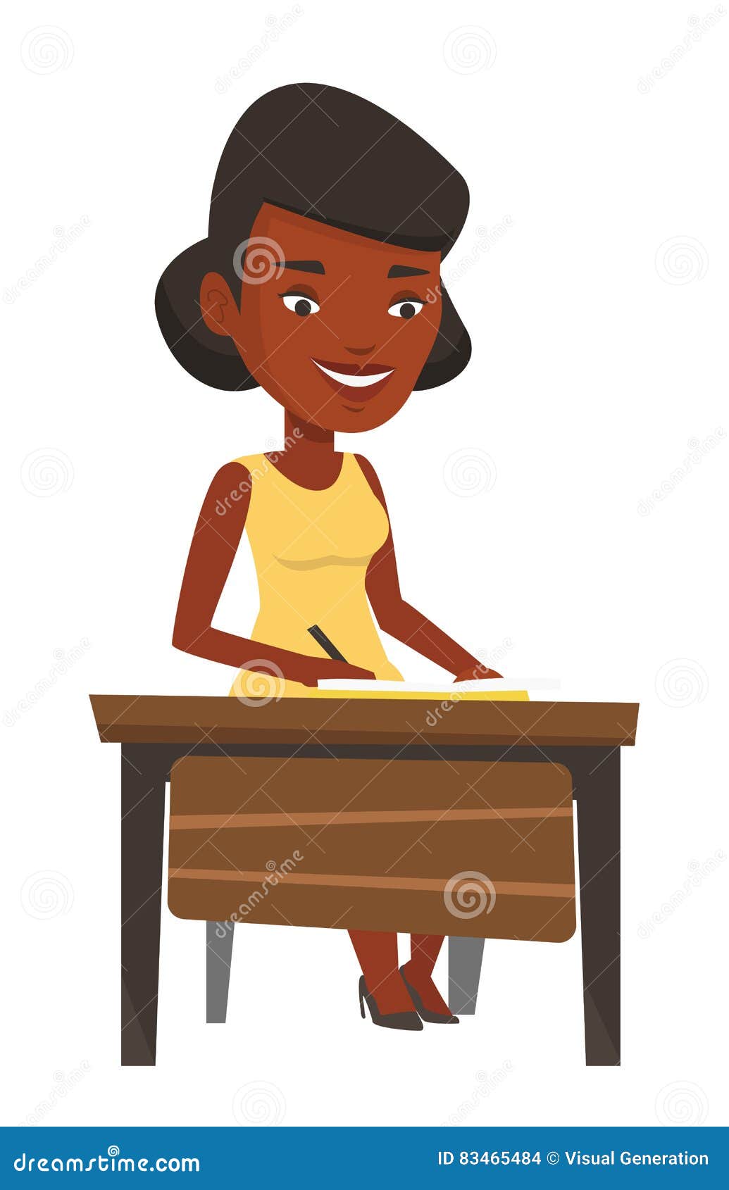 Student Writing At The Desk Vector Illustration Stock Vector