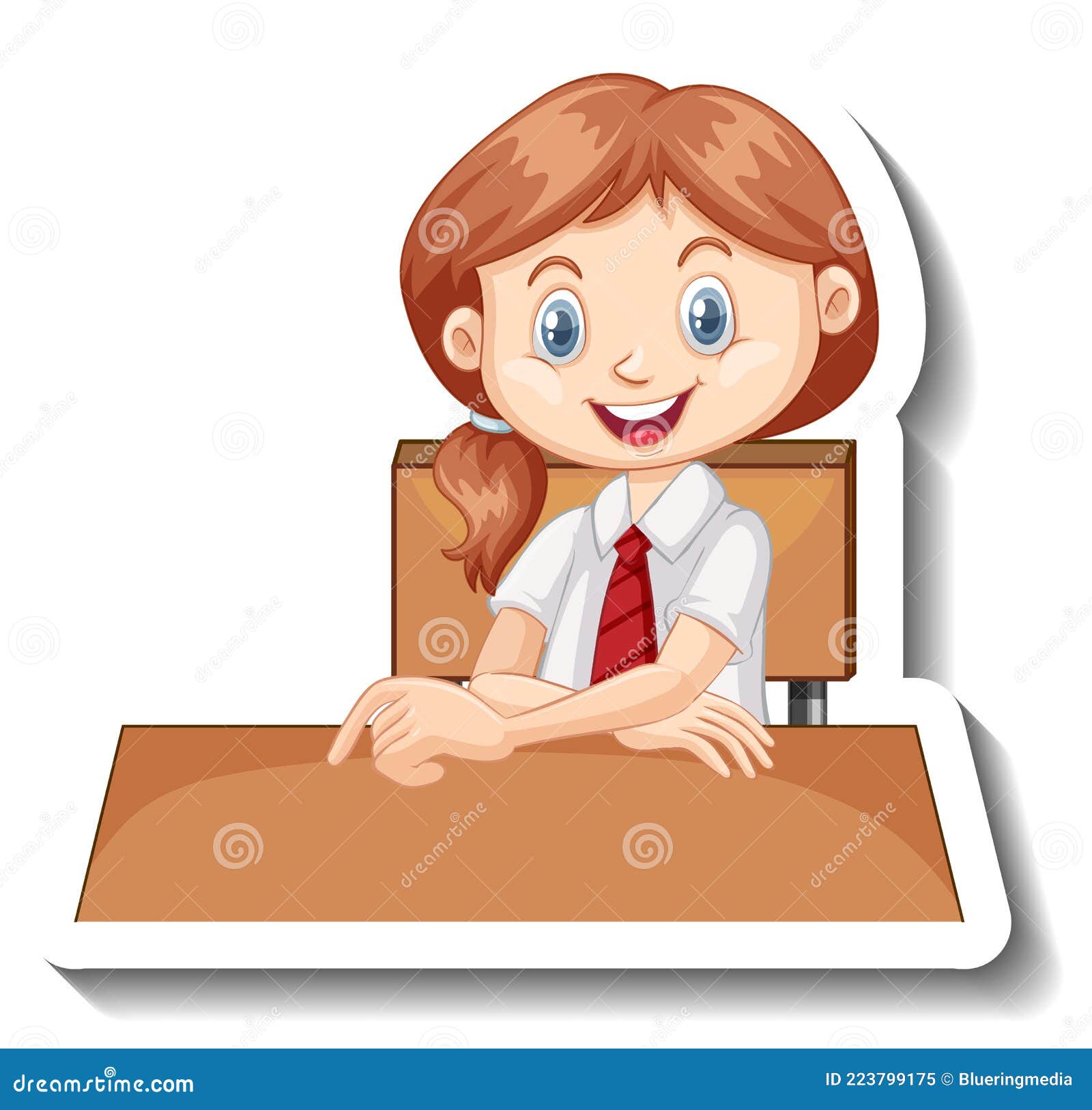 Studentische Mädchen Sitzen am Schreibtisch Cartoon Aufkleber Vektor  Abbildung - Illustration von nachricht, schreibtisch: 223799175