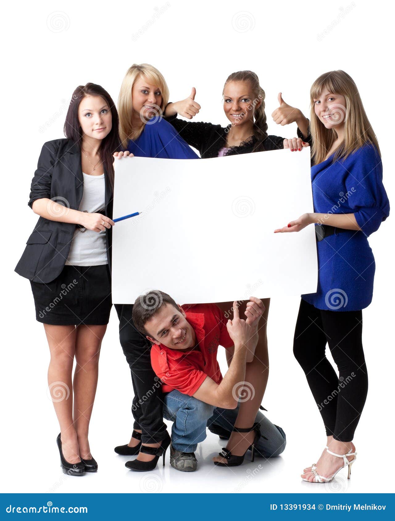 Students with blank sign stock photo. Image of company - 13391934