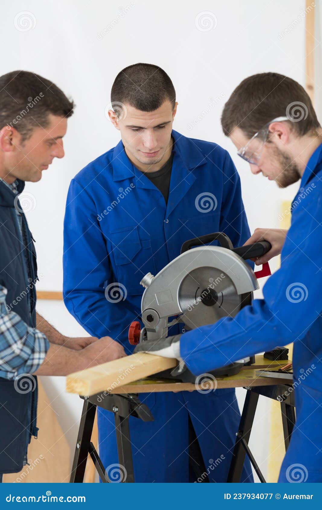 Students in Carpentry Class Using Circular Saw Stock Image Image of