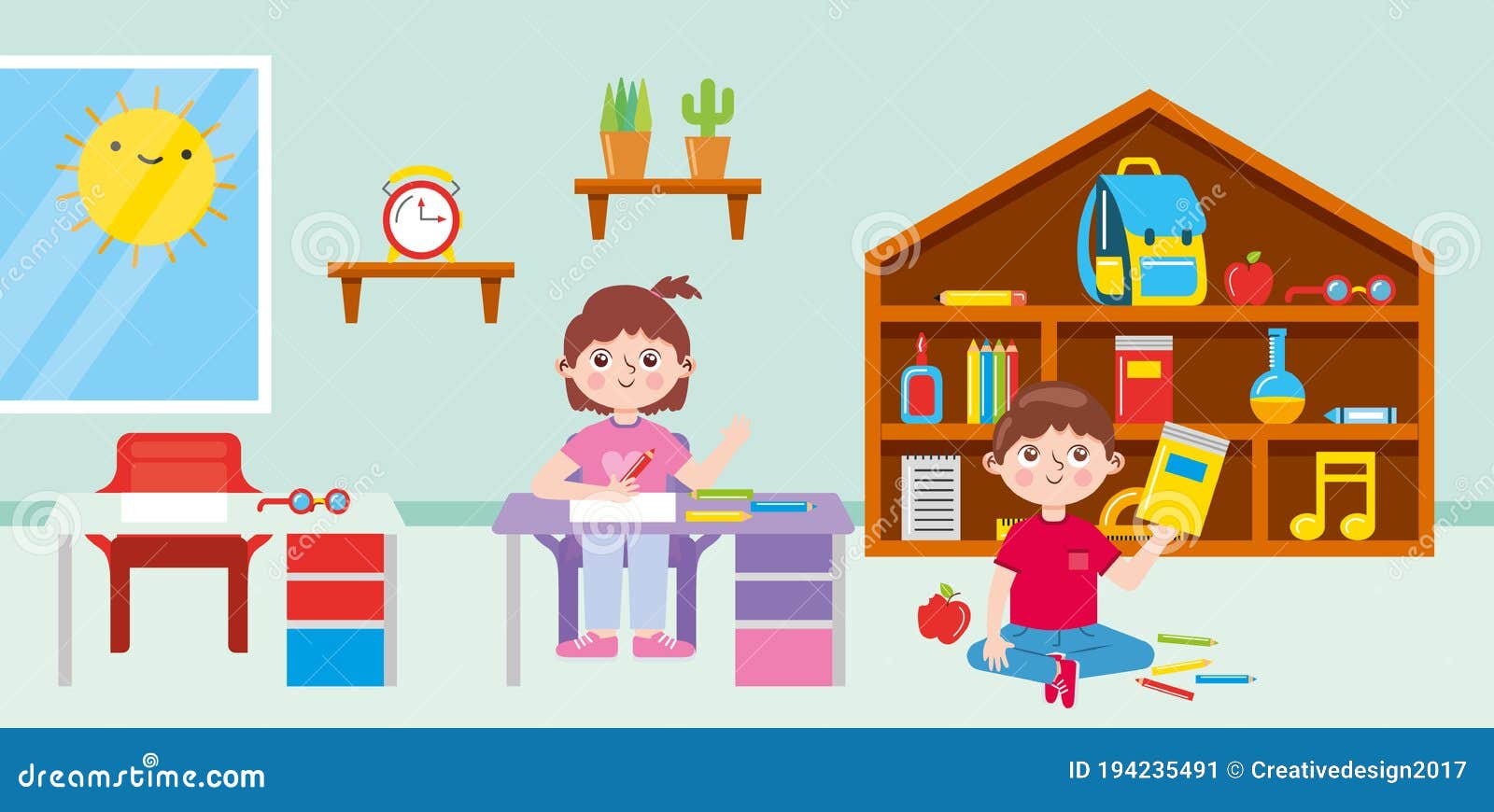 Students into Classroom . Vector Stock Vector - Illustration of cute