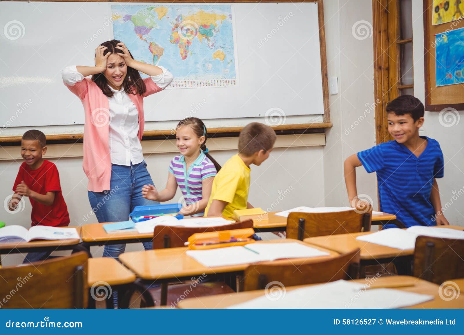 Students Driving The Teacher Crazy Stock Image - Image of indoors, child: 581265271300 x 957