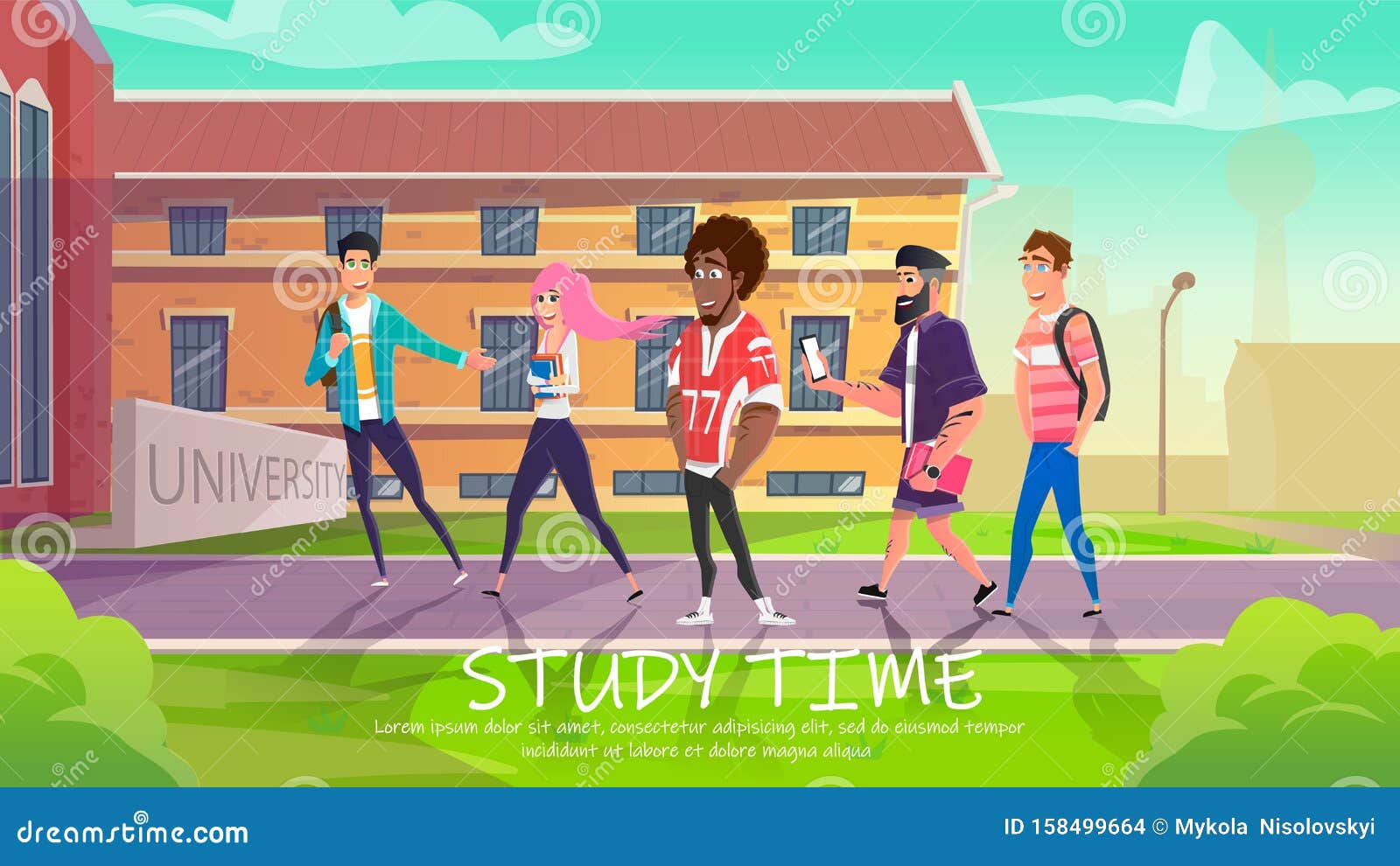 Students Entering University Building To Study. Stock Vector