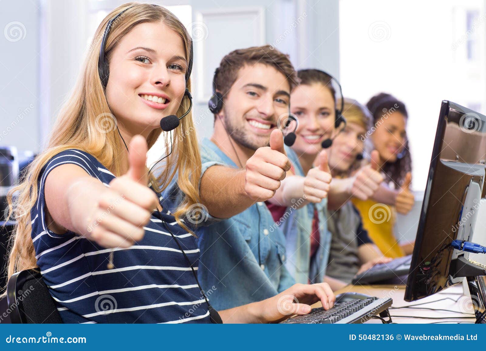 Students Gesturing Thumbs Up in Computer Class Stock Photo - Image of  adult, communication: 50482136