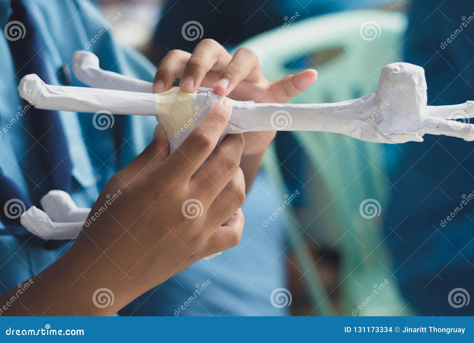 Students Learn To Make Paper Mache Art As A Giraffe Stock Photo