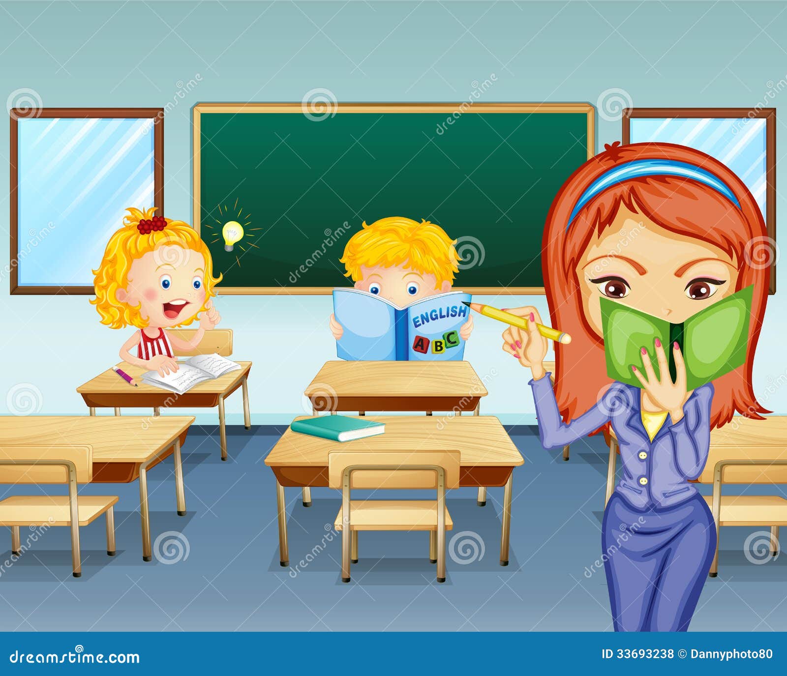 Students Studying Inside The Classroom Stock Illustration
