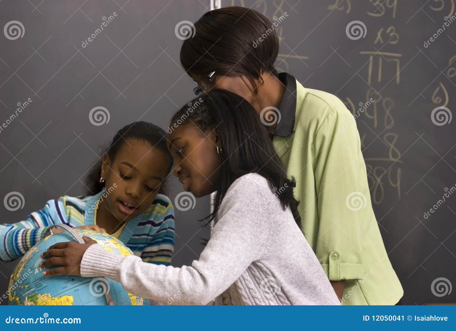 Students and Teacher Search the Globe in the Class Stock Image Image