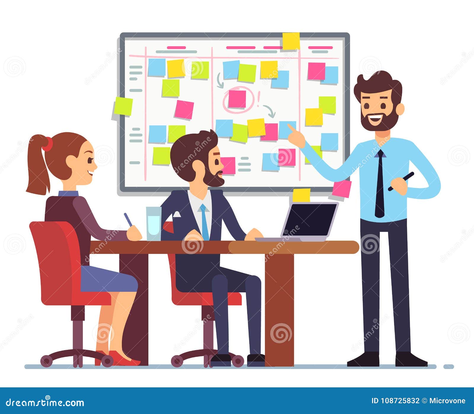 Students Team Work on Tasks Process Schedule in Training Room with