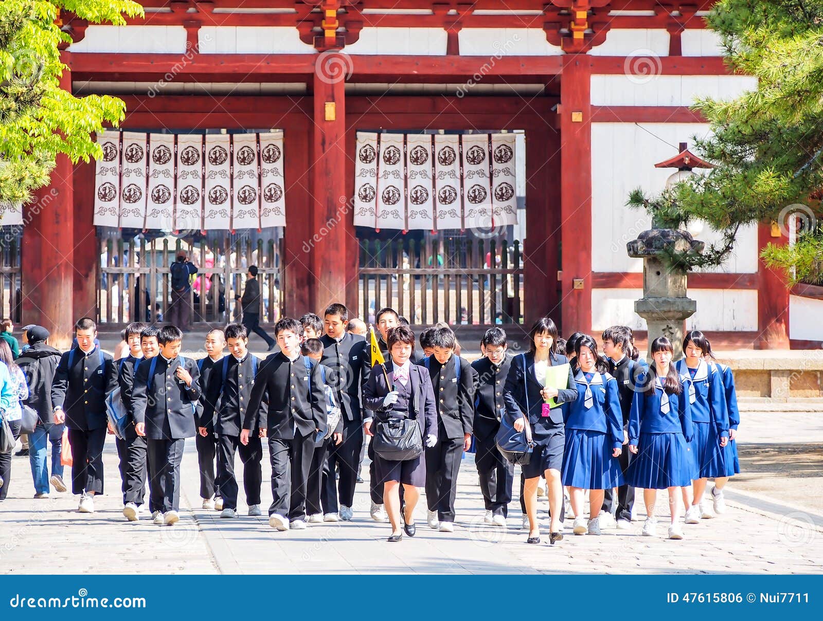 Students at Todaiji temple, Nara, Japan. NARA-APR 19: student group at Todaiji temple on April 19, 2014 in Nara, Japan. This temple is the house of the world s largest bronze statue of the Buddha known in Japanese simply as Daibutsu.