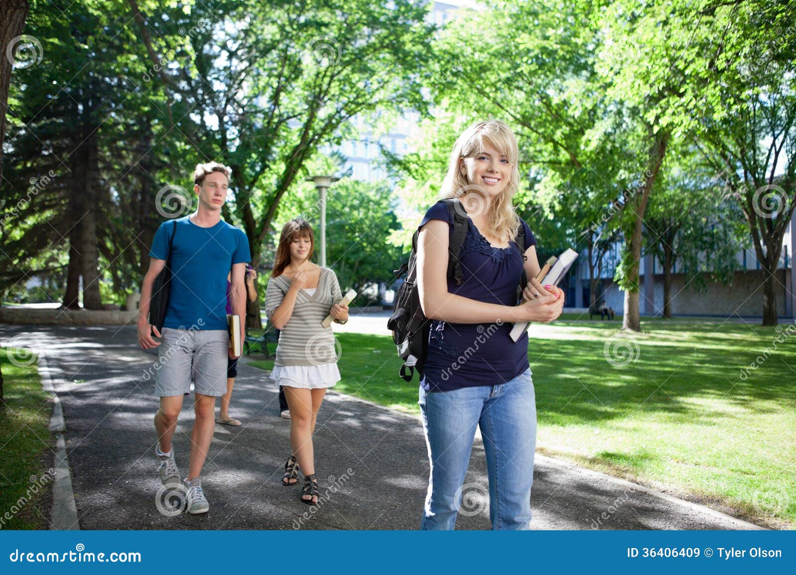 Students Walking on Campus stock image. Image of beautiful - 36406409