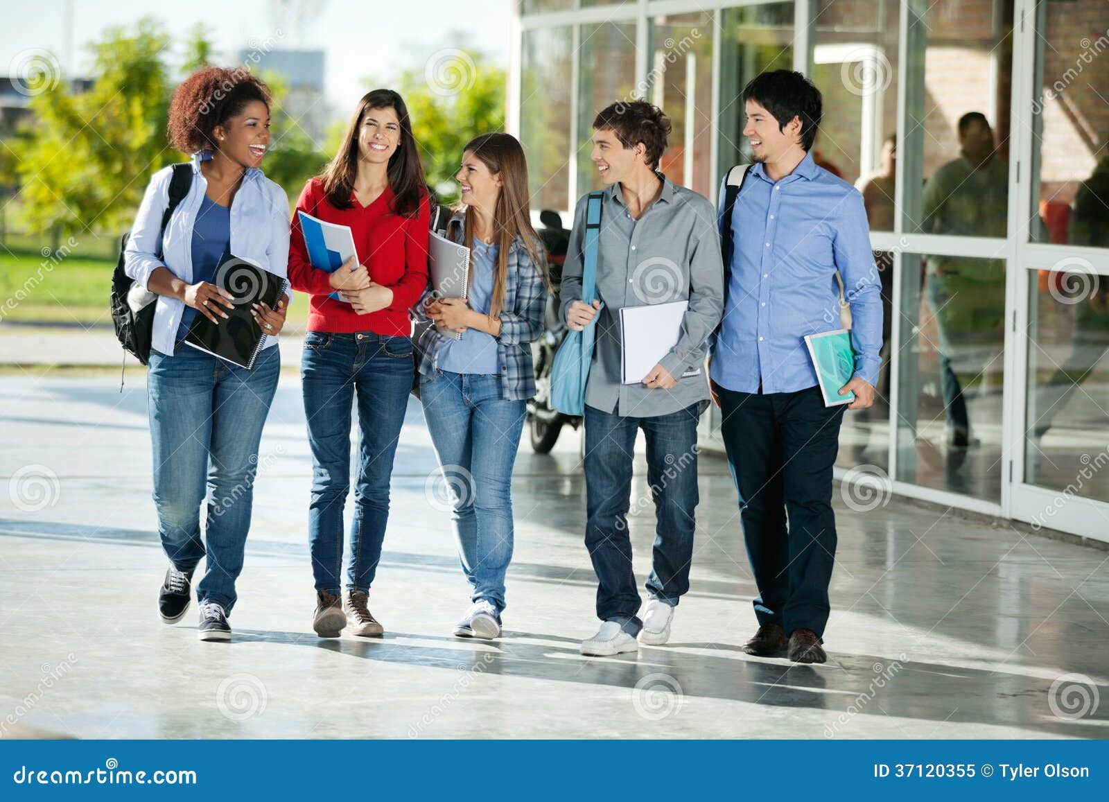 Students Walking Together on College Campus Stock Image - Image of