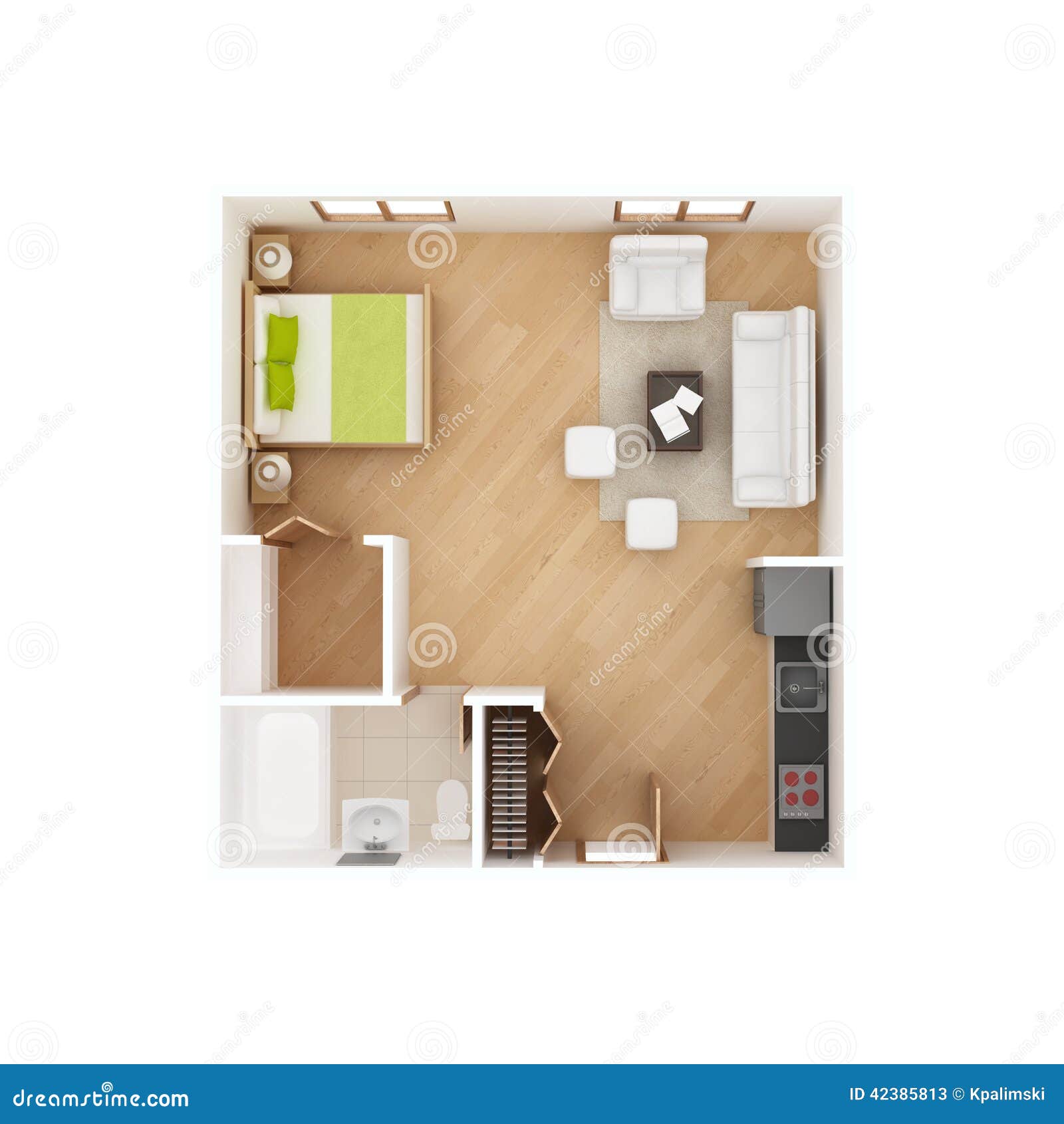 Studio Apartment Floor Plan Isolated On White Stock Illustration