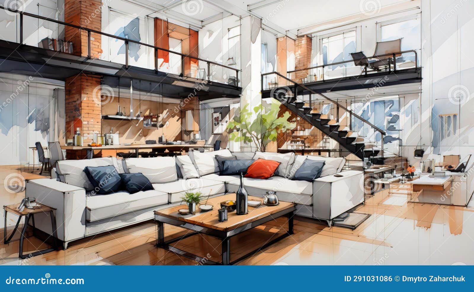 Studio Apartment with a Monochromatic Color Scheme, Highlighting the