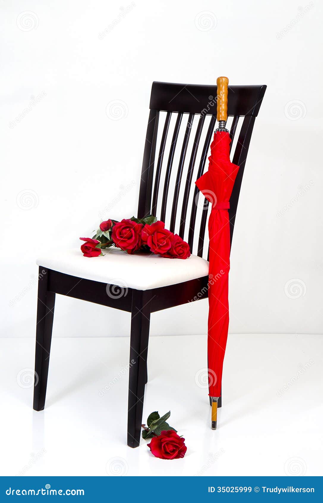 Studio Chair Red Umbrella/Flowers Stock Image - Image of isolated, white:  35025999