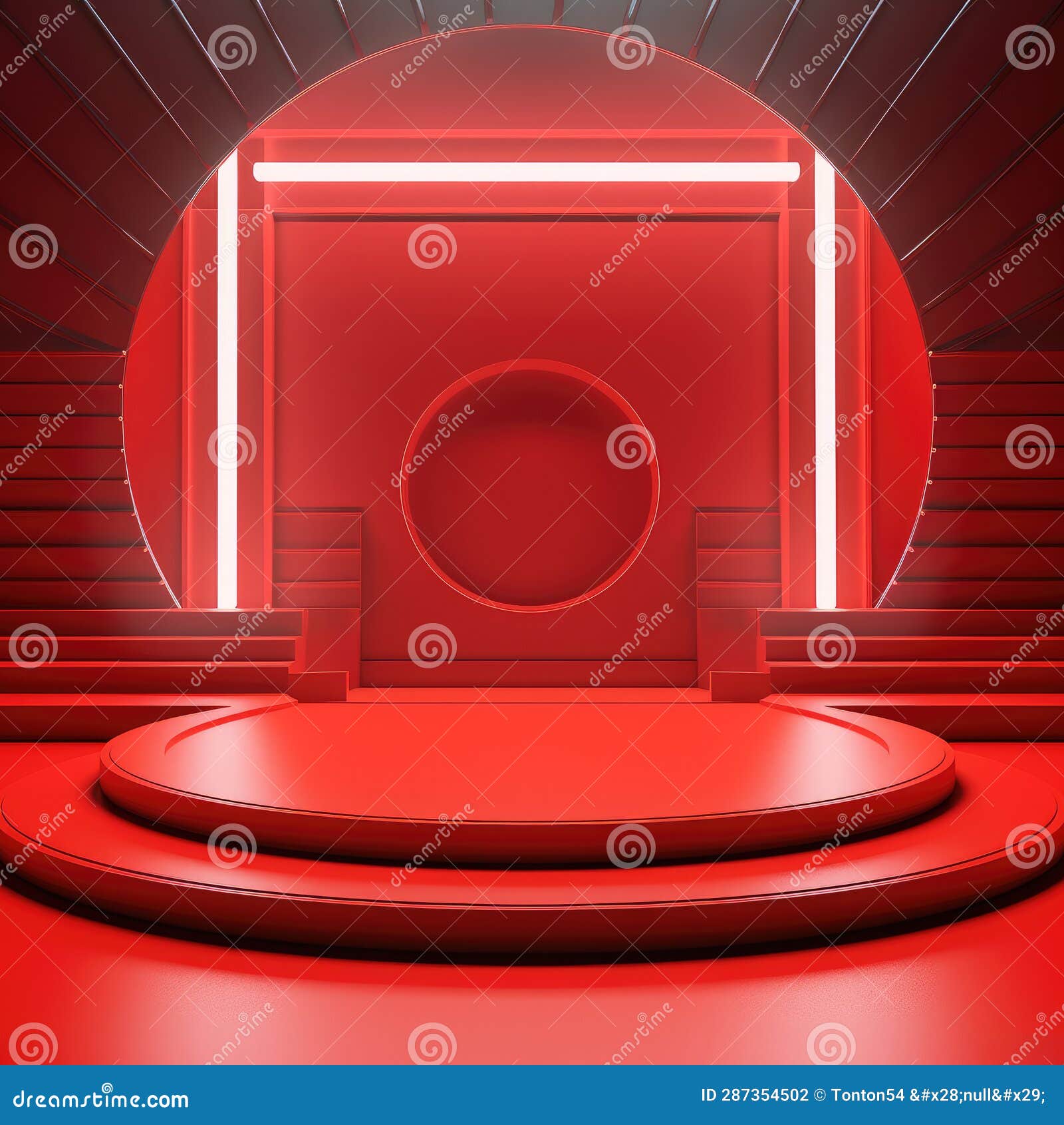Studio with Geometric, Floor, Red Background Mockup Product with Lights