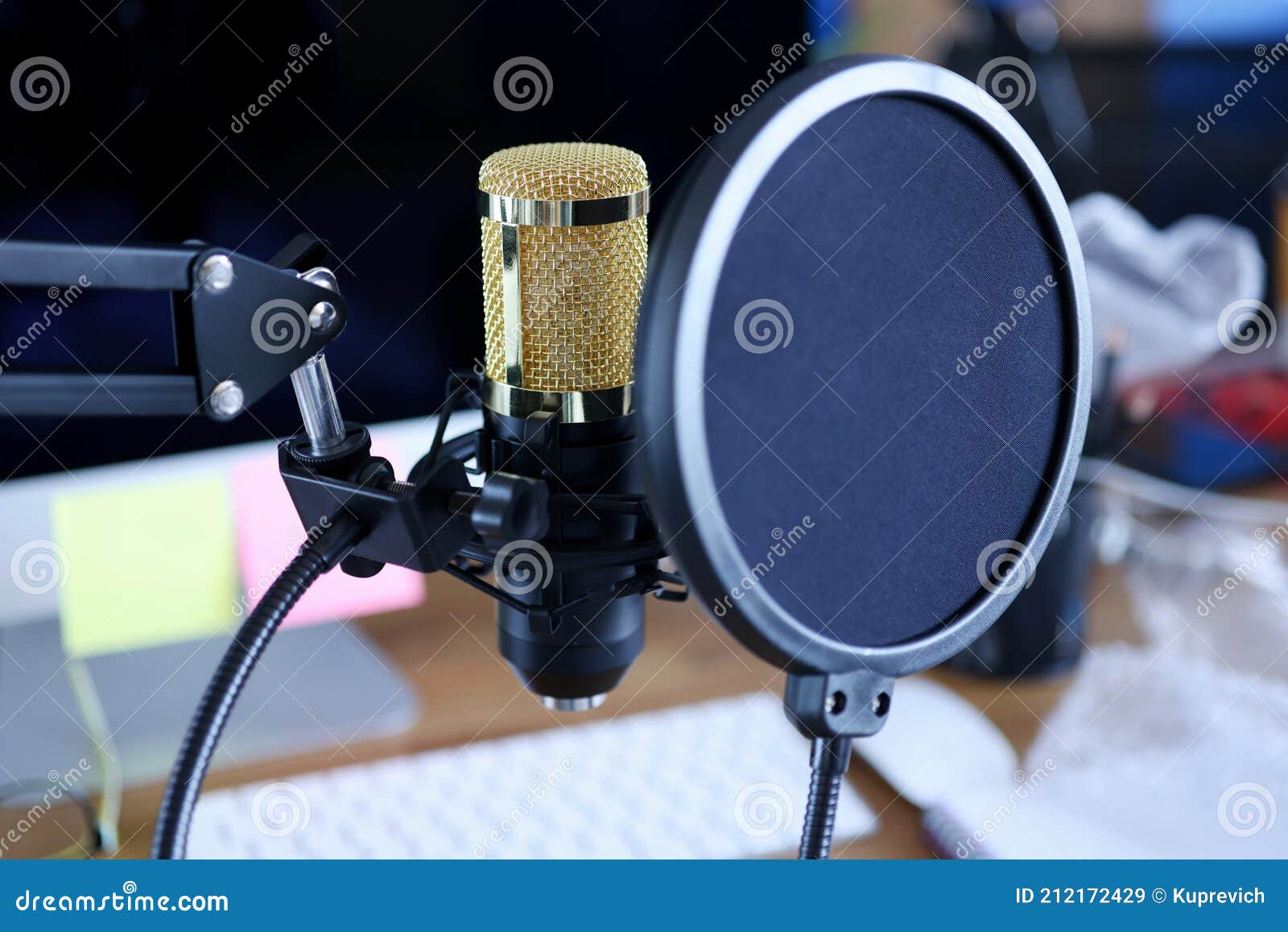Studio Microphone with Screen in Recording Studio Stock Image Image