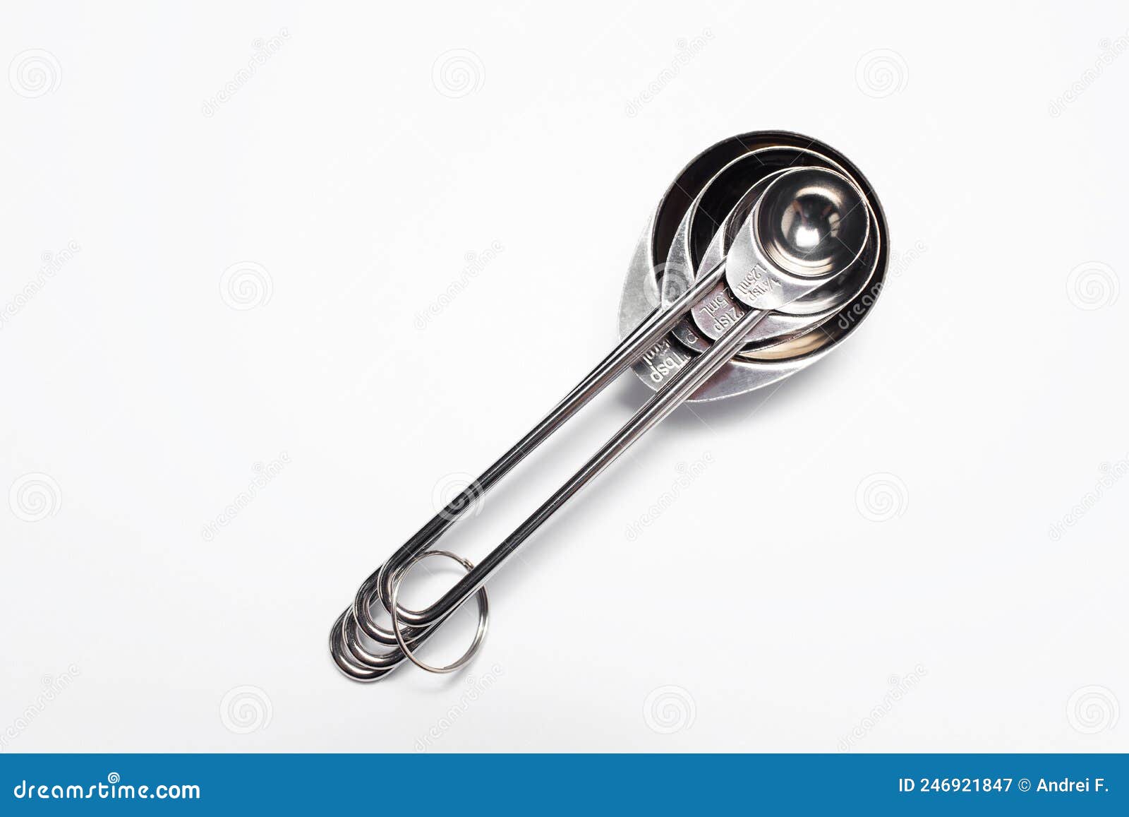 Studio Photo of a Small Set of Chromatic Measuring Spoons, Kitchen
