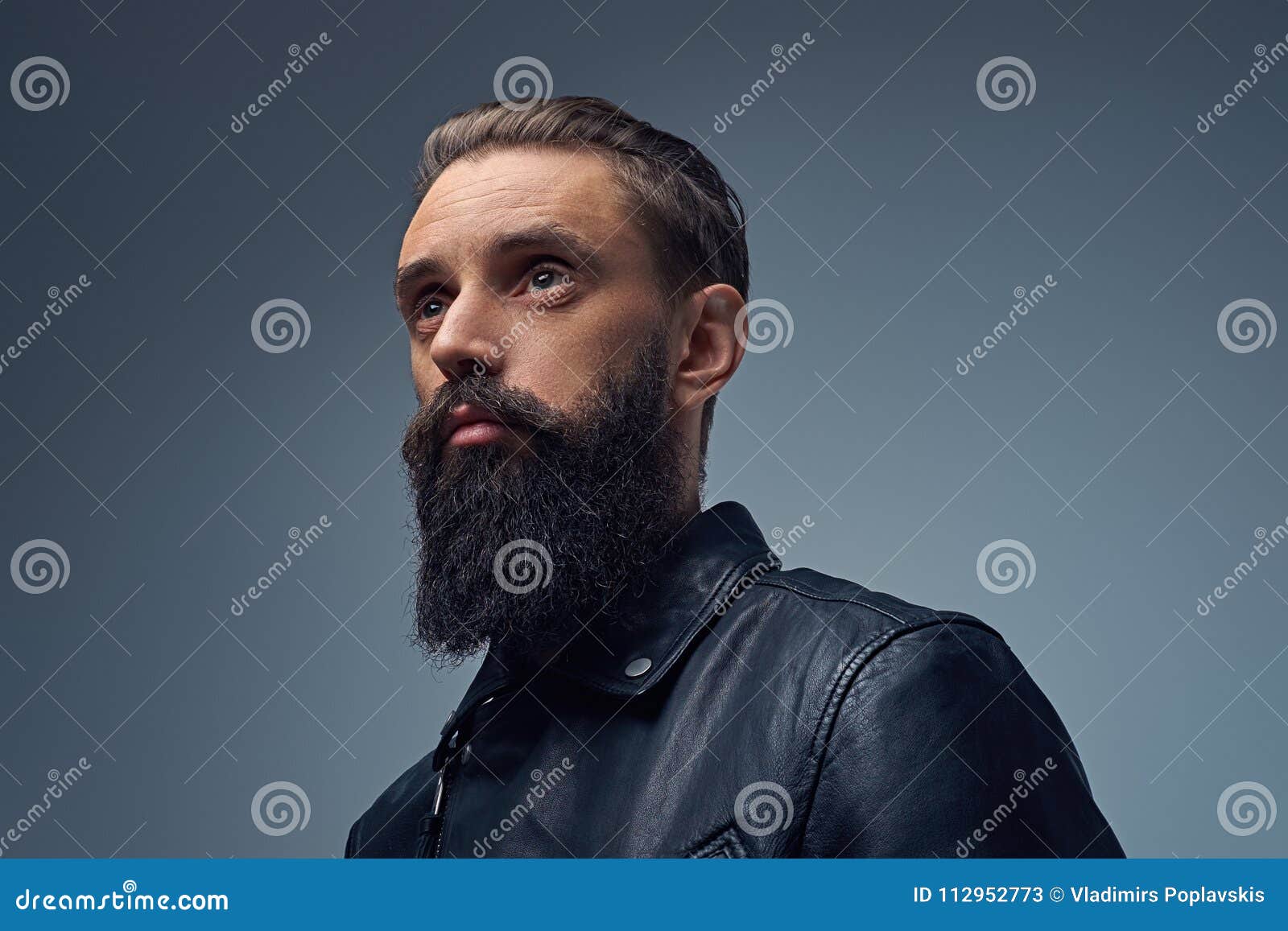 Bearded Male Dressed in Black Leather Jacket. Stock Image - Image of ...