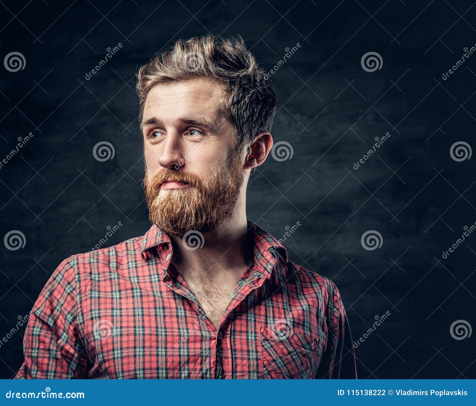 Studio Portrait Of Blond Bearded Male Over Dark Grey Background. Stock ...