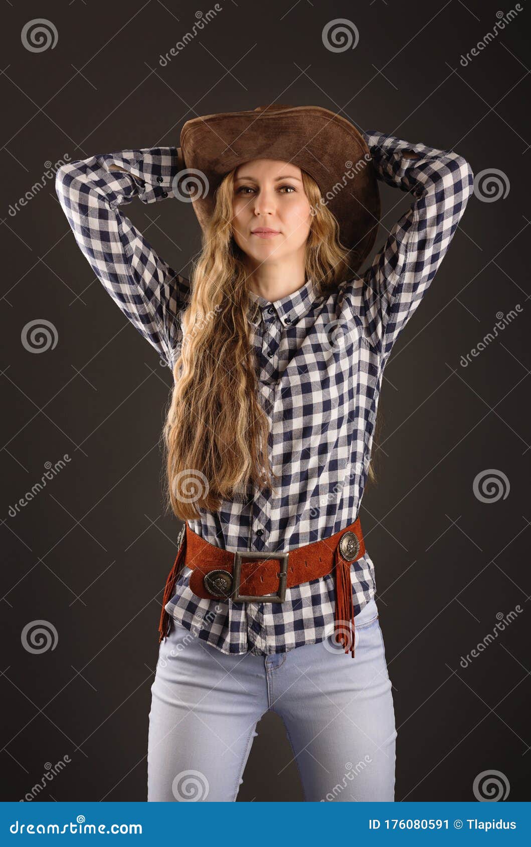 Studio Portrait of Girl with Cowboy Hat Stock Image - Image of girl ...