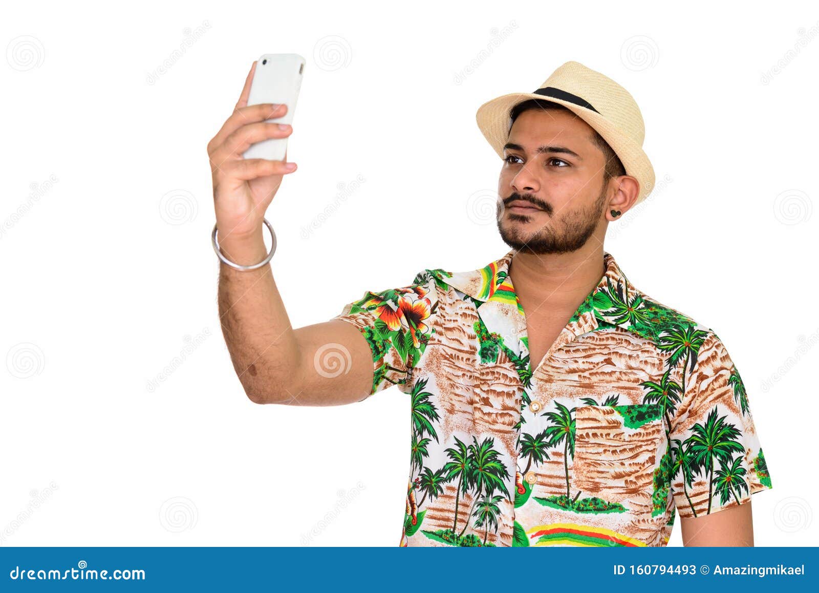 Young Handsome Indian Man Ready For Vacation Taking Selfie Stock Image ...