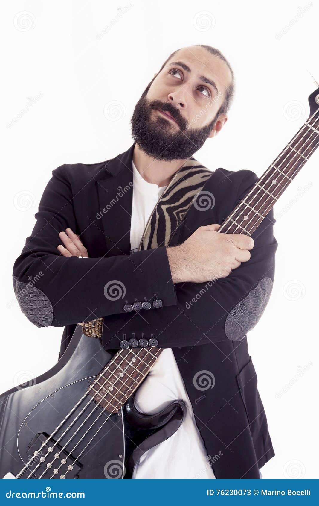 Studio Portrait Of Young Bass Player Stock Image Image of music