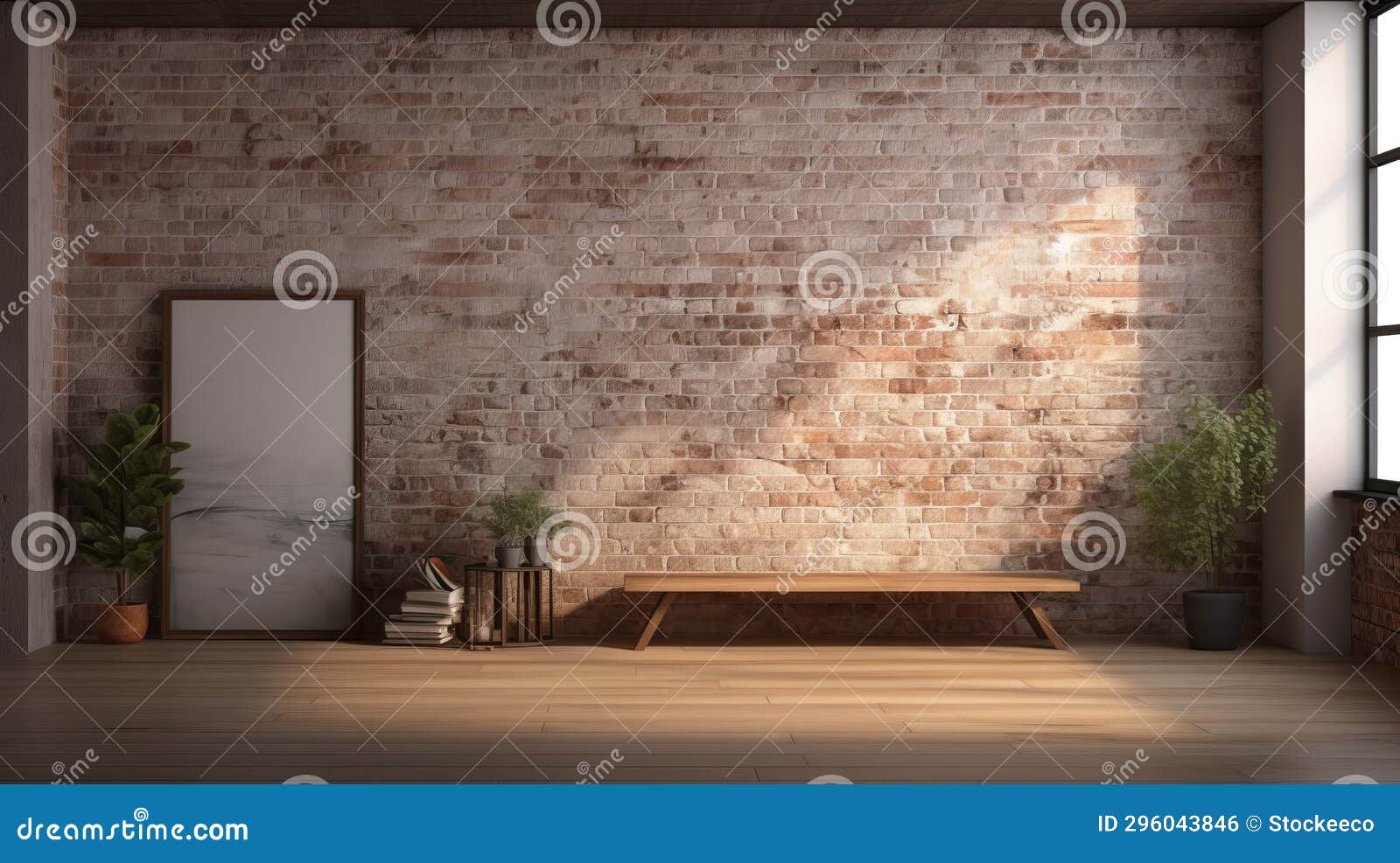 warm and rustic vray render of an empty room with brick walls