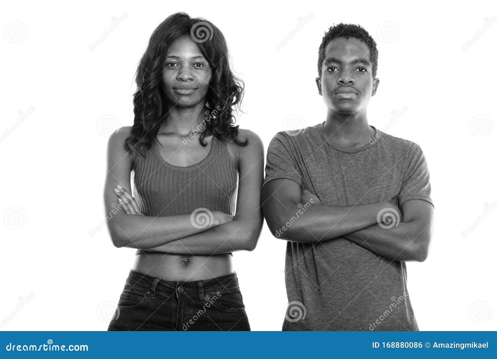 Studio Shot of Black African Sister and Brother from Botswana with Arms ...