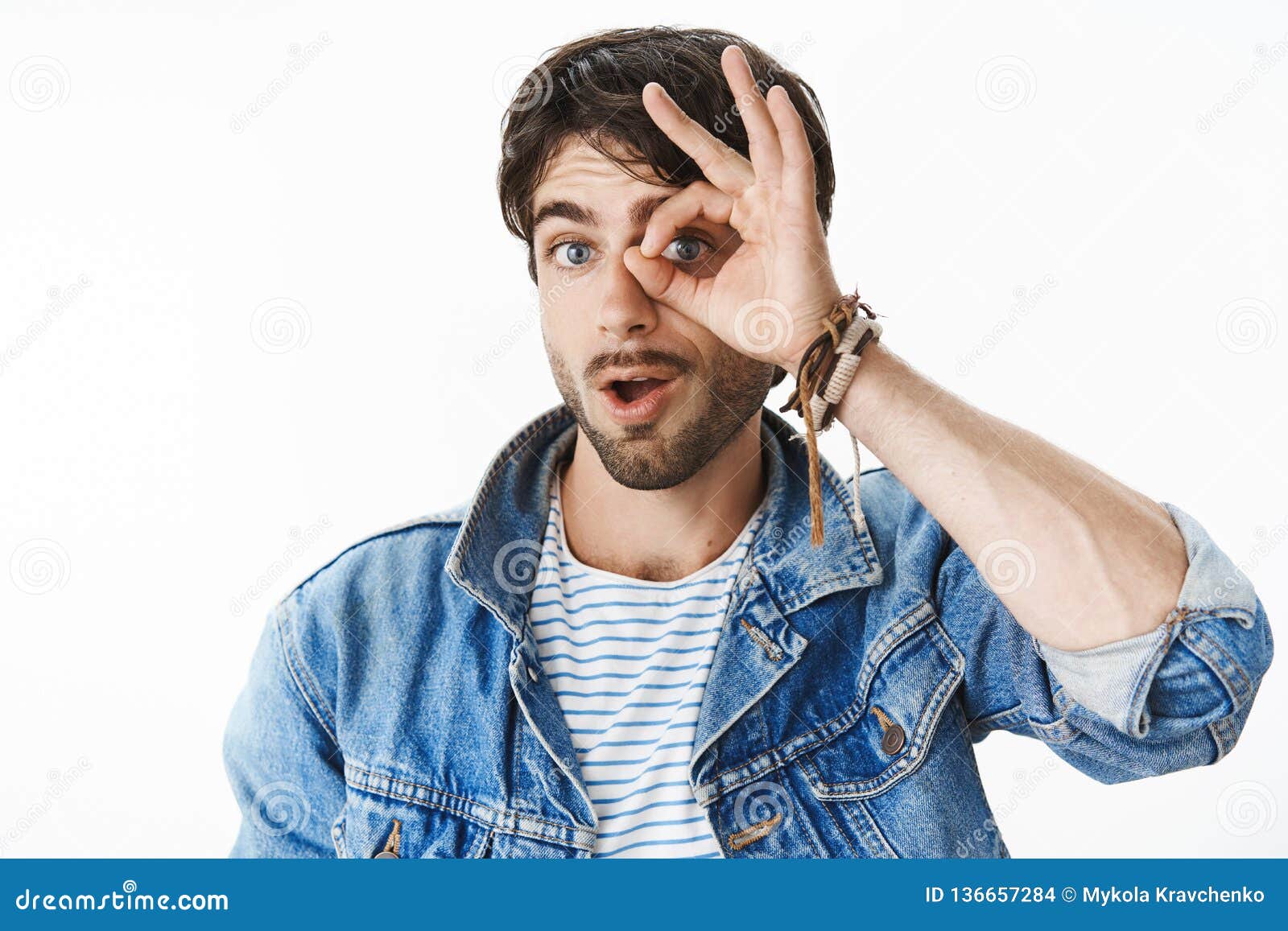 Studio Shot of Charismatic and Joyful Handsome European Man with Blue ...