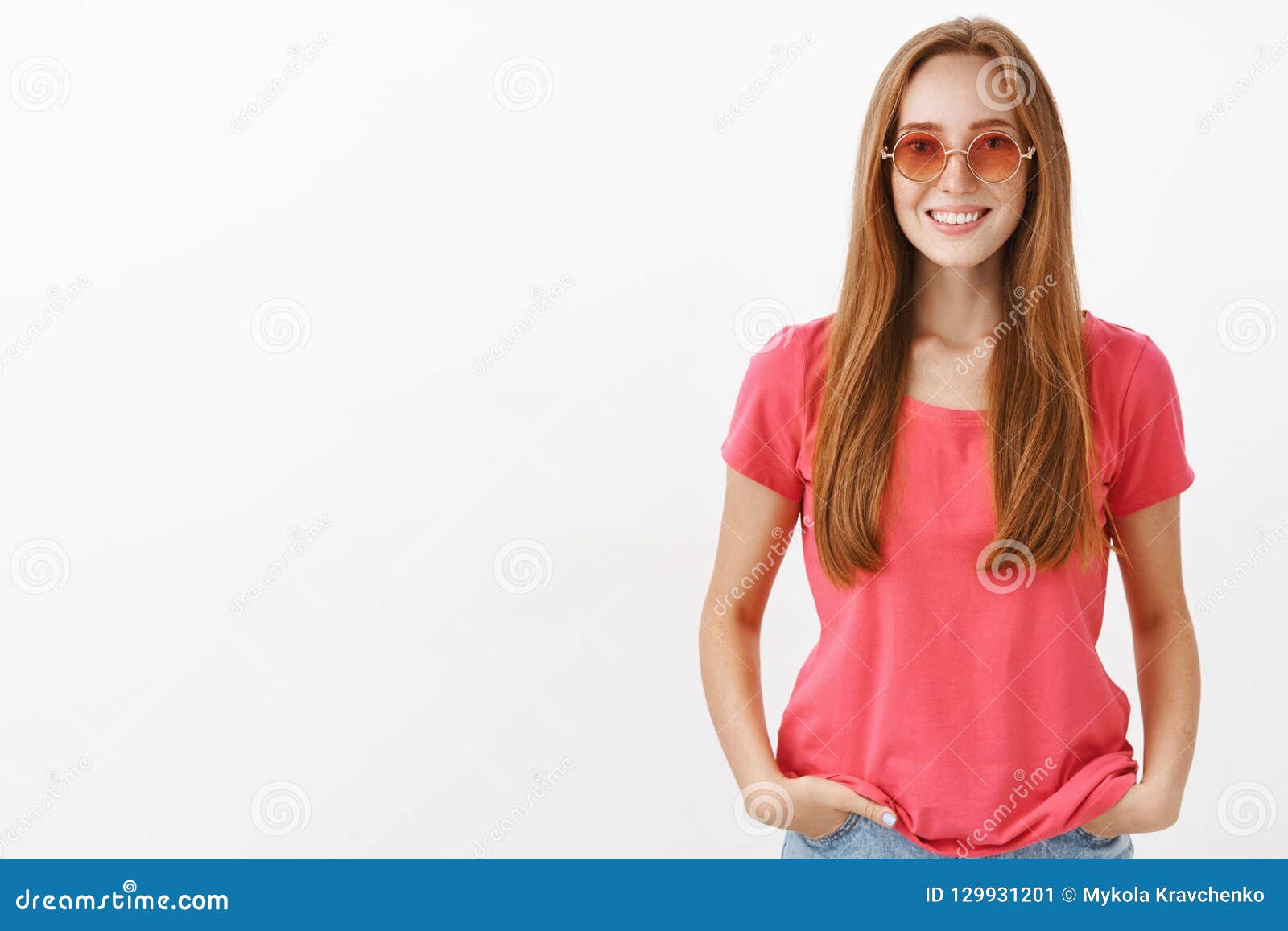 Studio Shot of Charming Friendly-looking Hippie Girl with Ginger Hair ...
