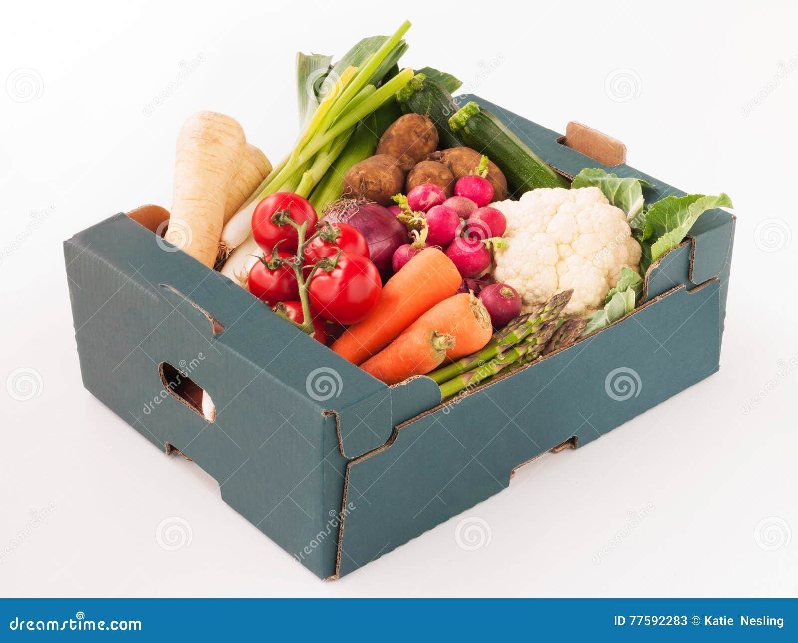 studio shot of fresh produce in box