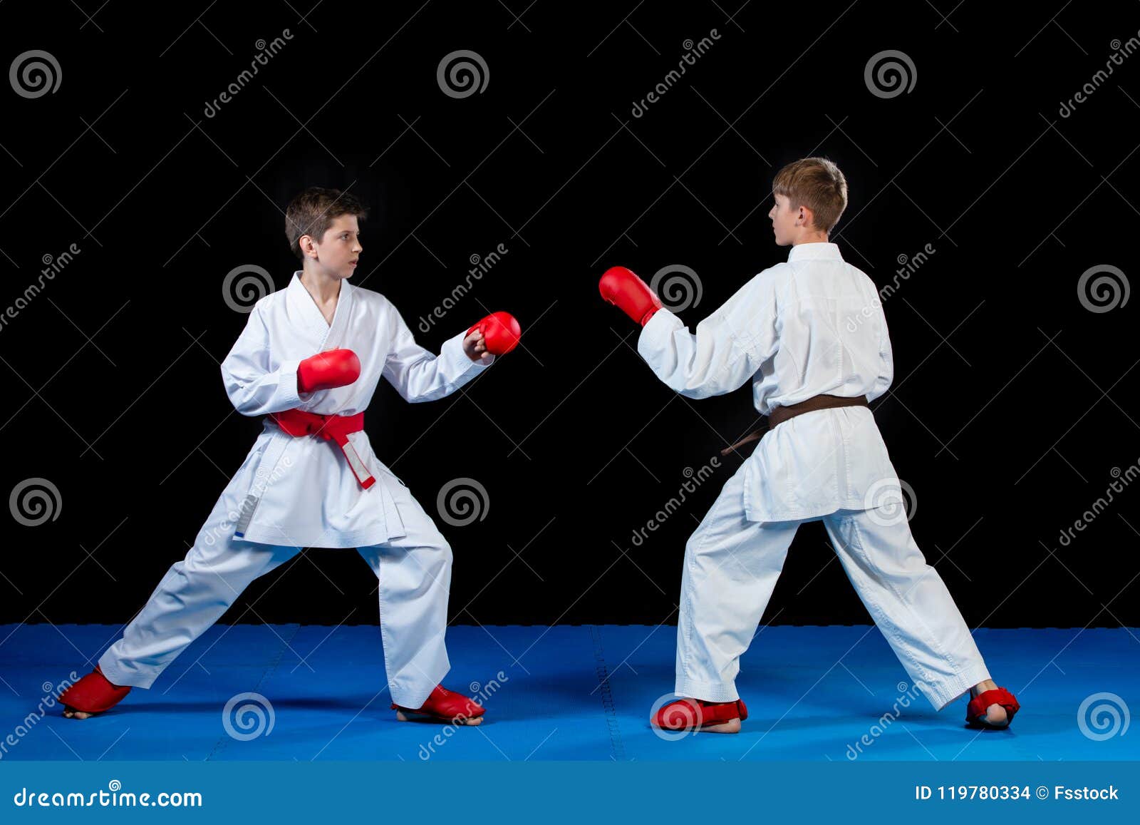 The Studio Shot of Group of Kids Training Karate Martial Arts Stock Photo Image of activity