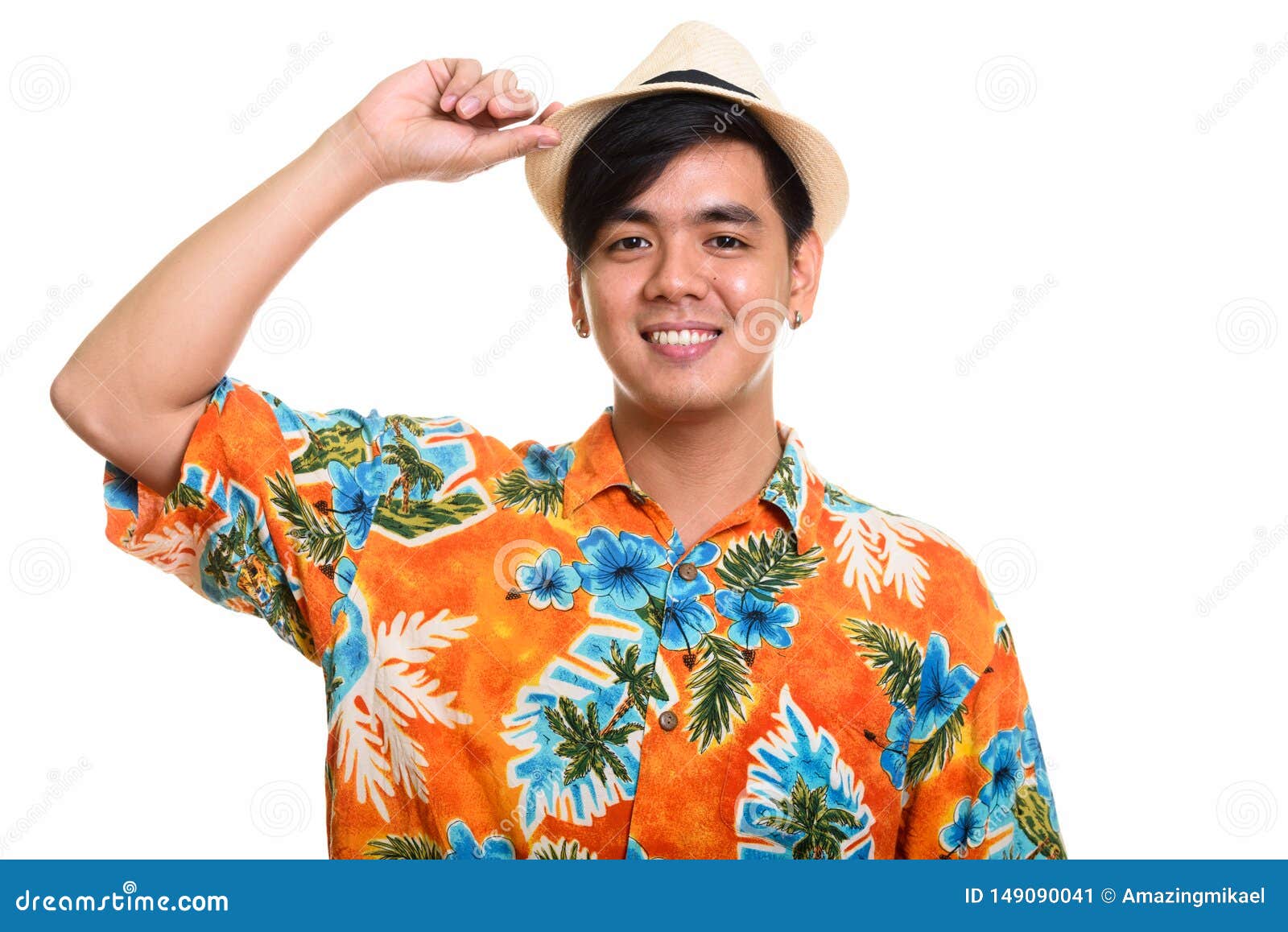 Young Happy Asian Man Smiling while Holding Hat Stock Image - Image of ...