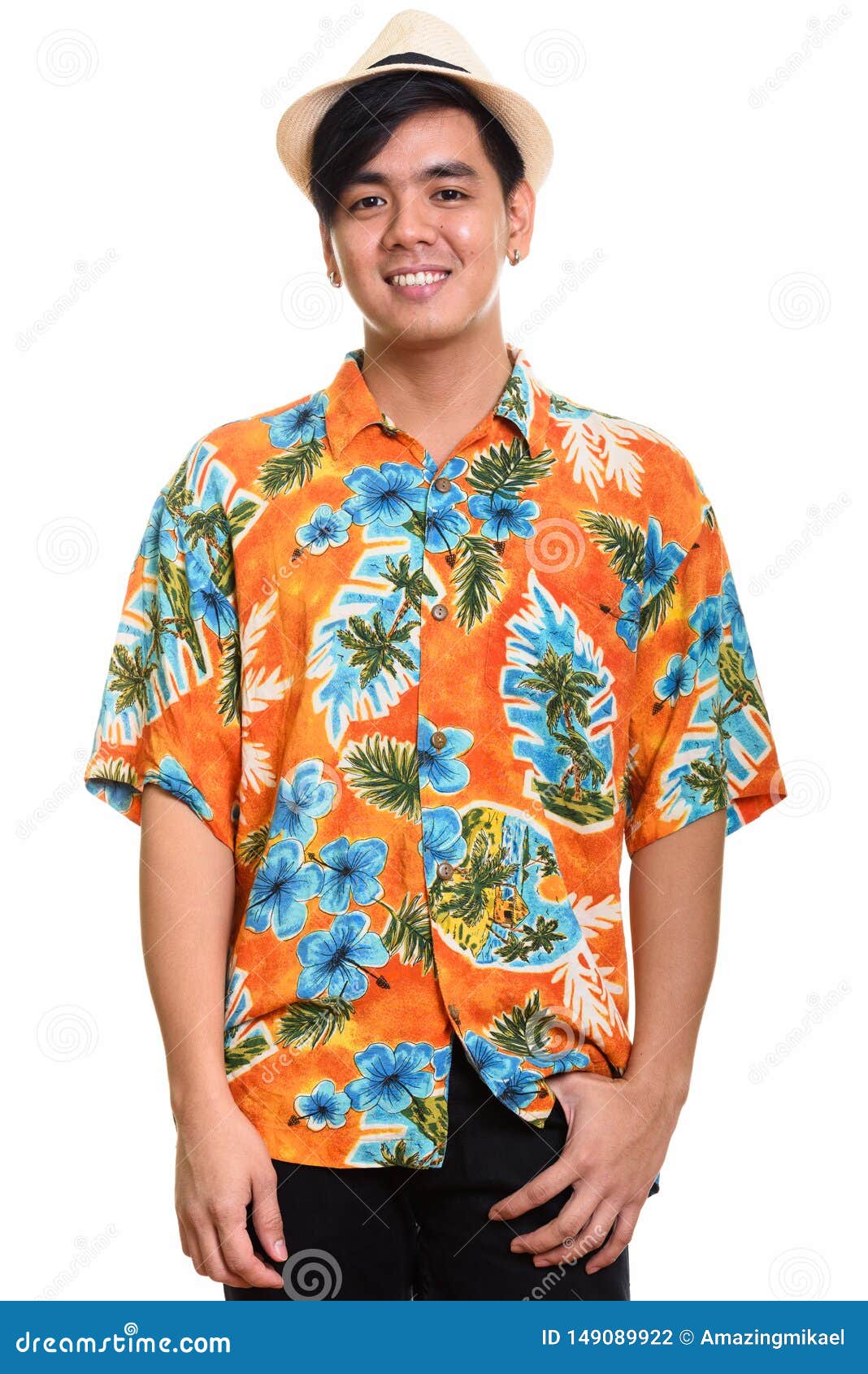 Young Happy Handsome Asian Tourist Man Smiling Stock Photo - Image of ...