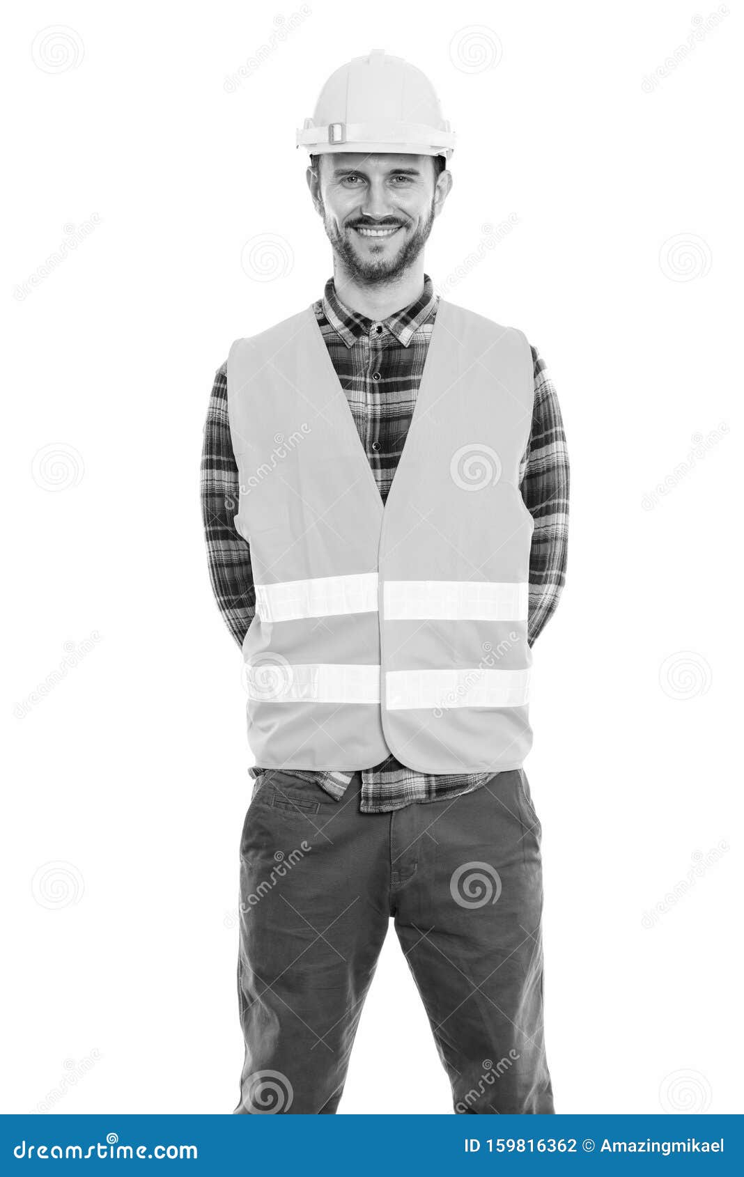 Studio Shot of Happy Young Man Construction Worker Smiling while ...