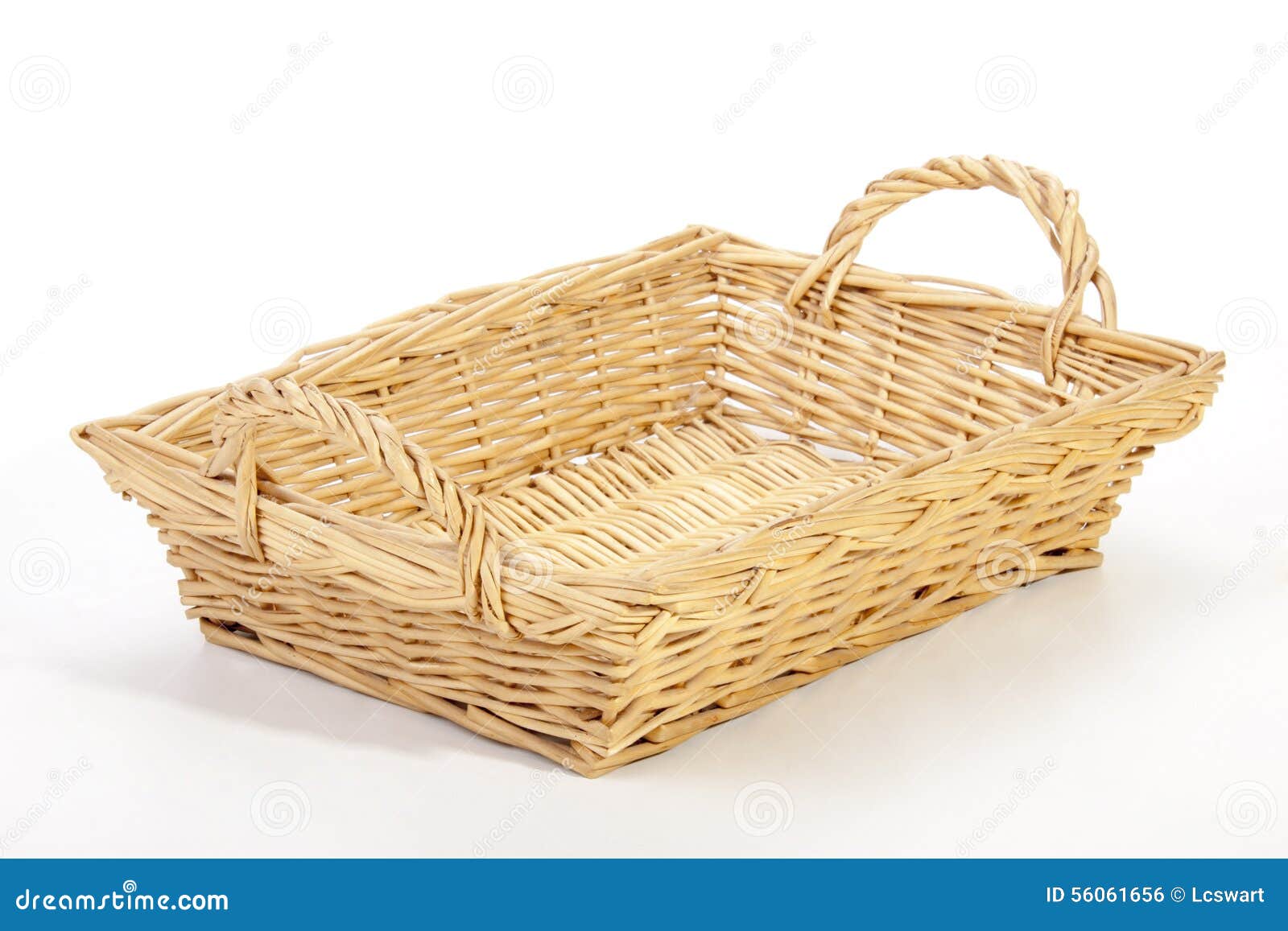 Studio Shot Rectangular Wicker Woven Basket on White Stock Photo