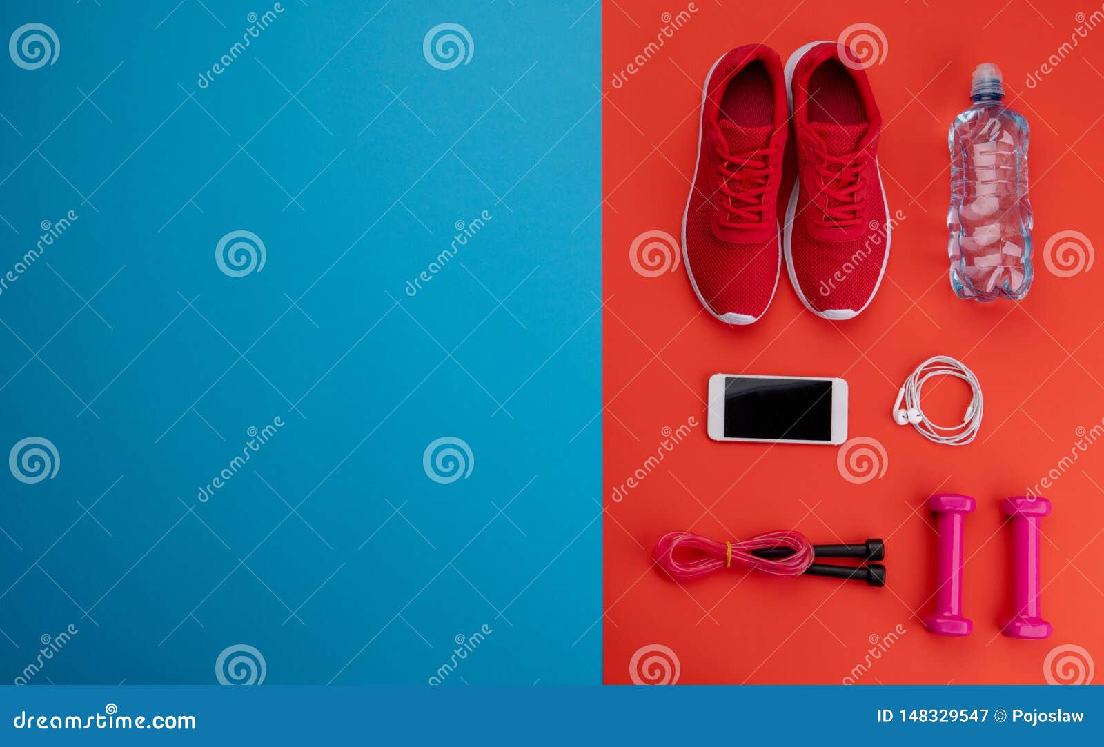 A Studio Shot of Running Shoes and Other Sport Equipment on Color ...