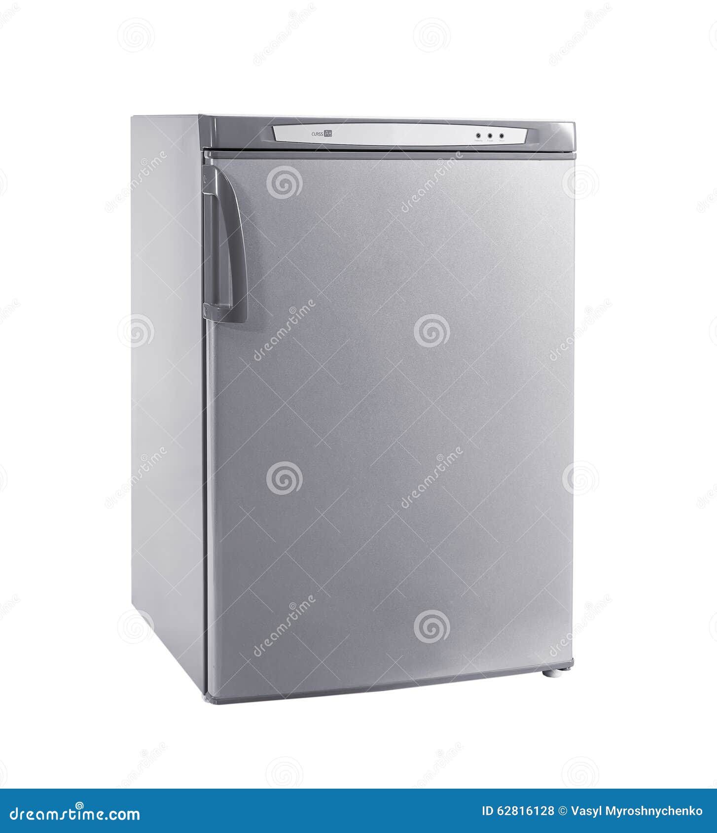Studio Shot Small Stainless Steel Refrigerator Isolated on White Stock