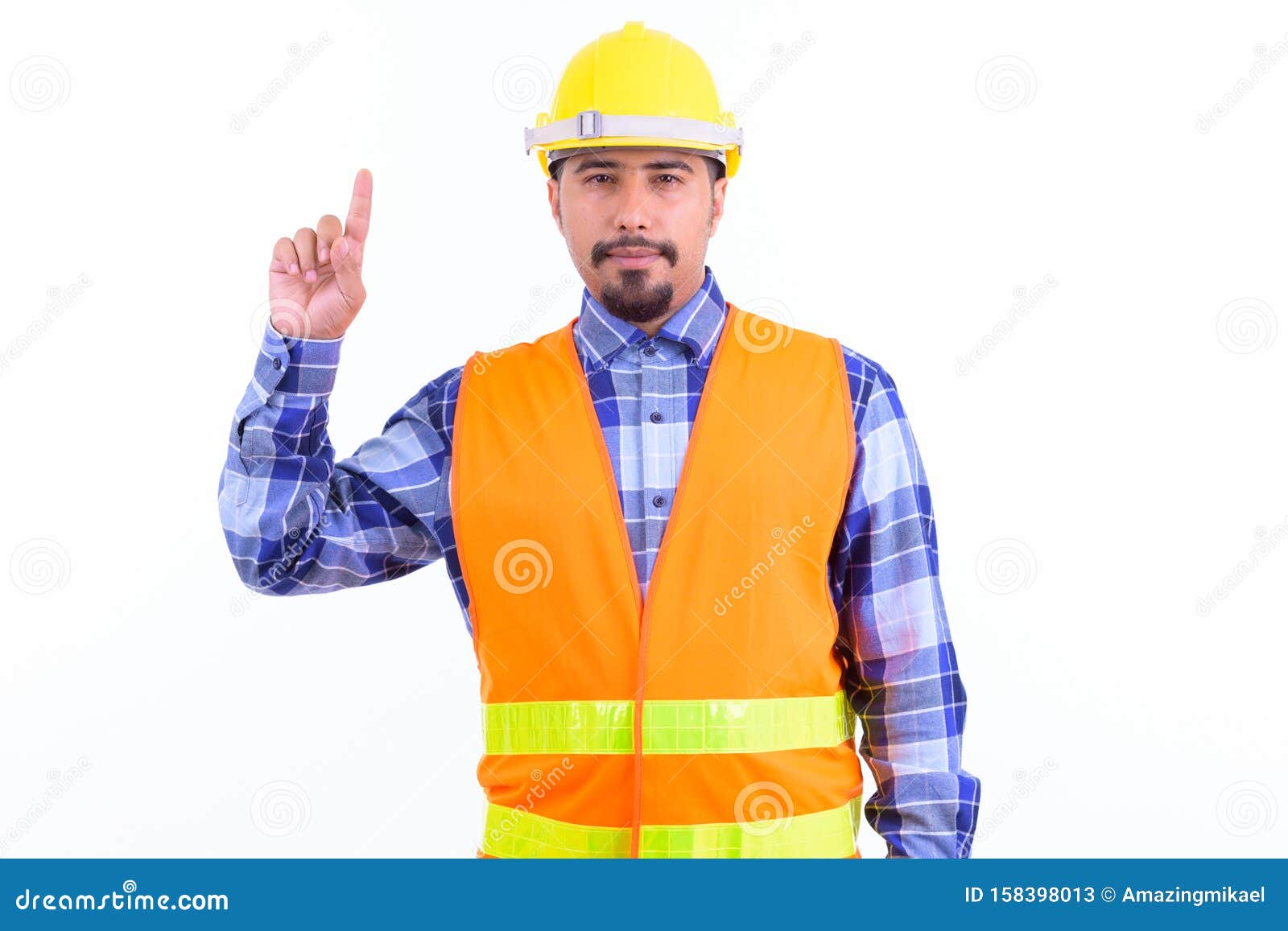 Bearded Persian Man Construction Worker Pointing Up Stock Image - Image ...
