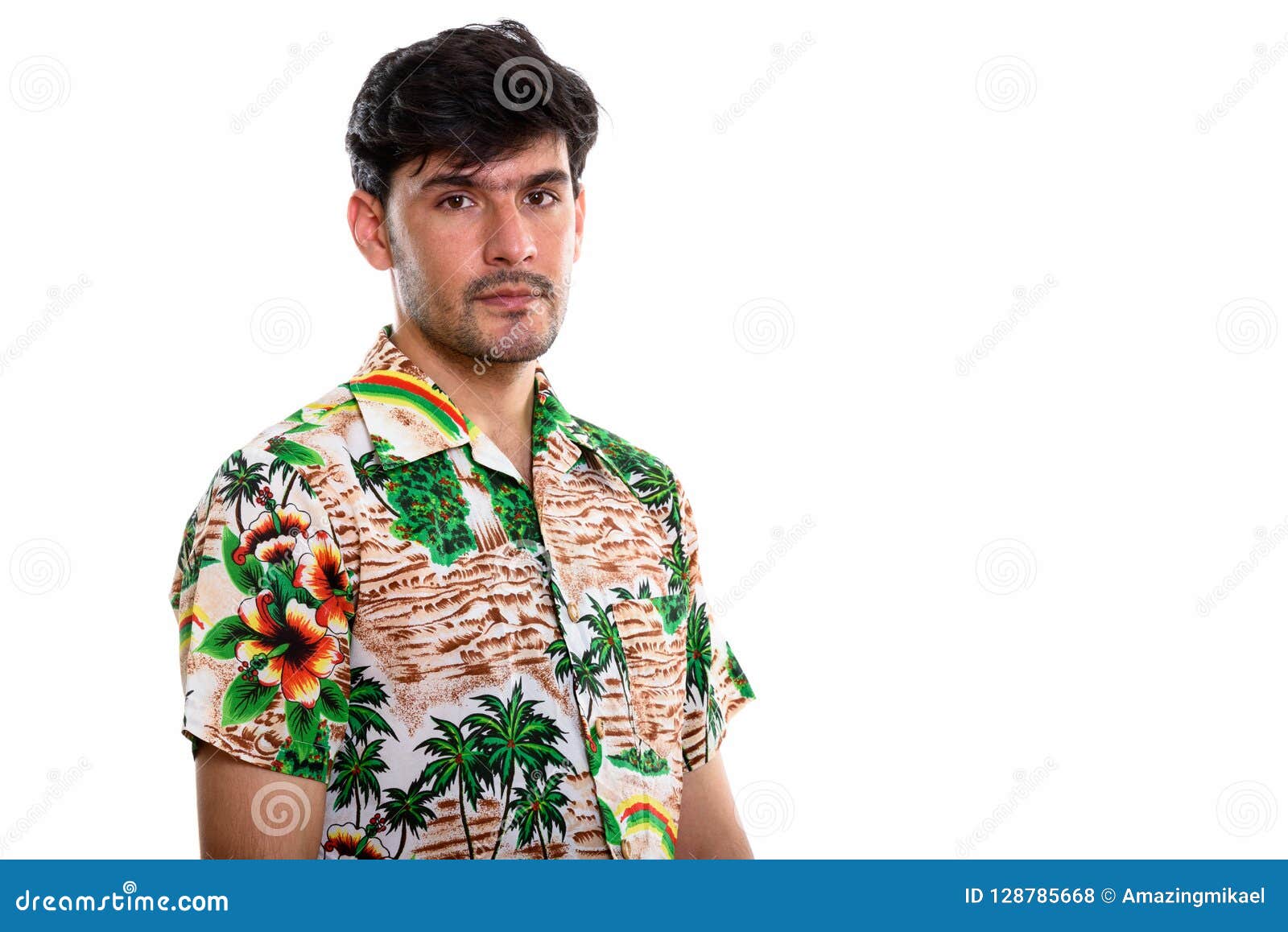 Studio Shot of Young Persian Man Wearing Hawaiian Shirt Stock Photo ...