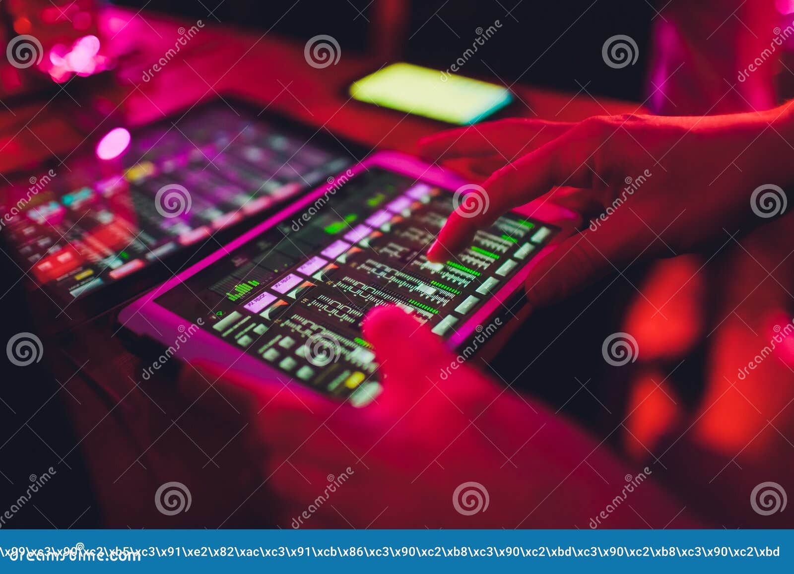 Studio Working with Sound and Light Mixer Console,hands of Sound