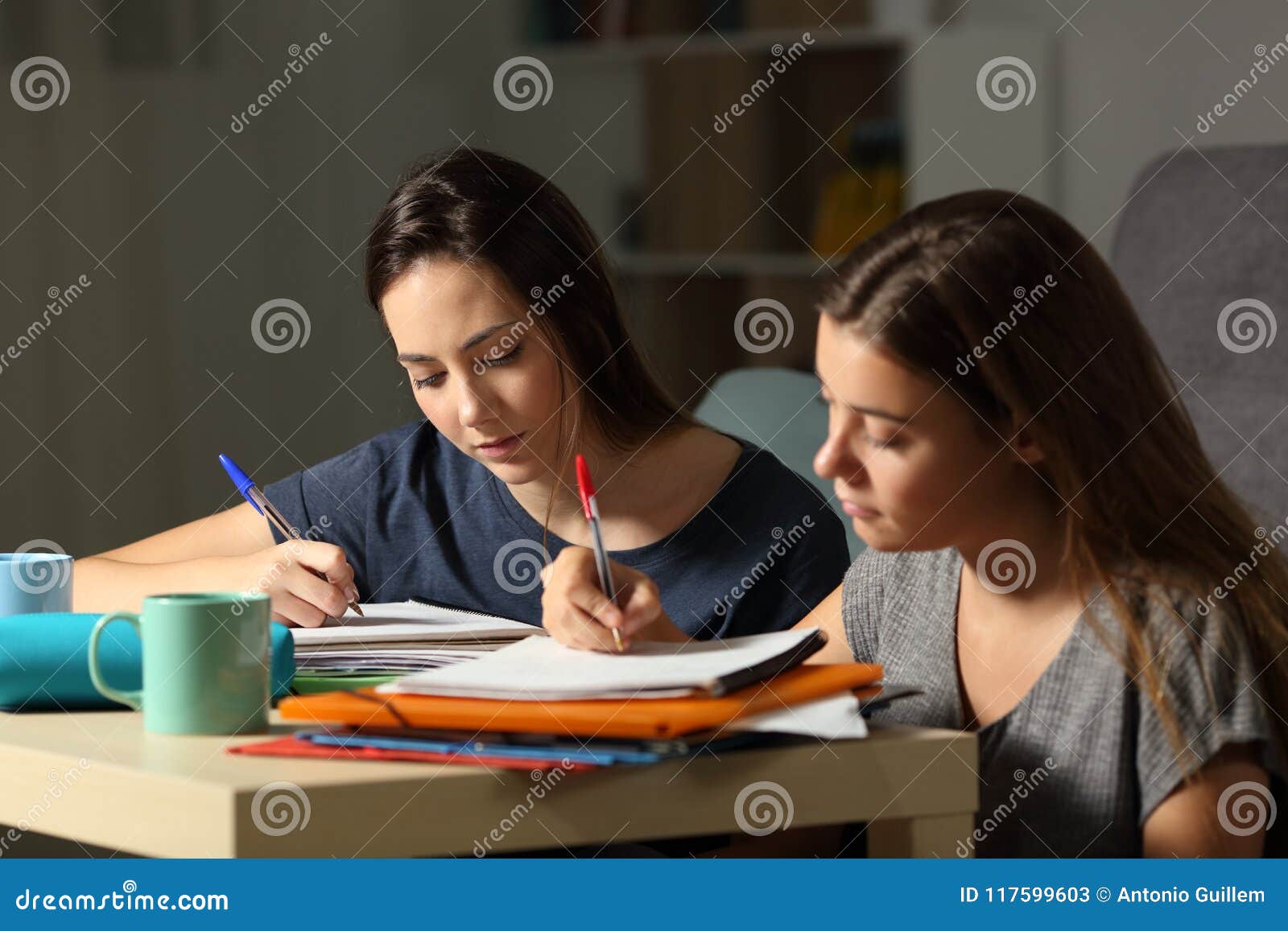 studious students studying hard in the night