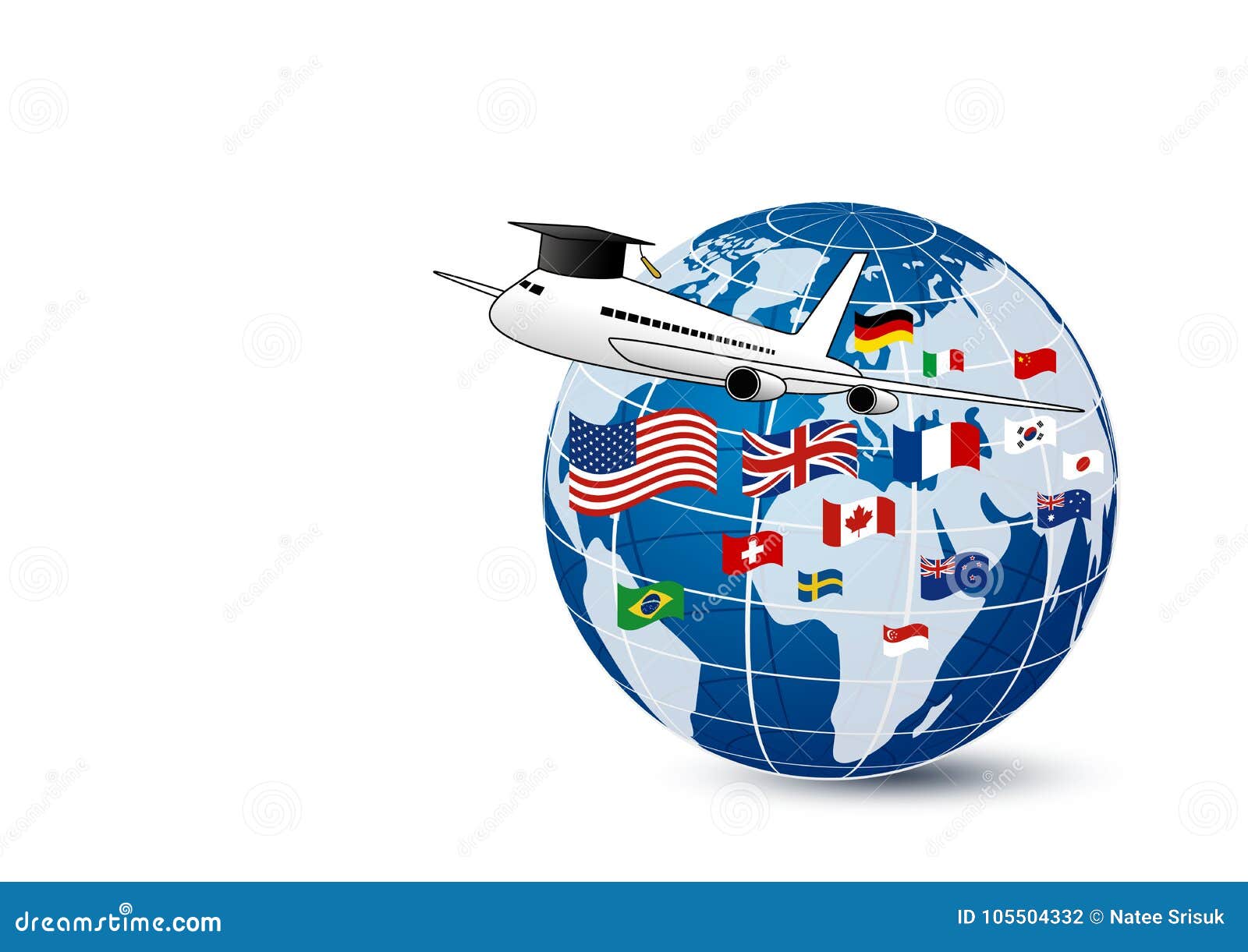 study abroad concept  of airplane and world education