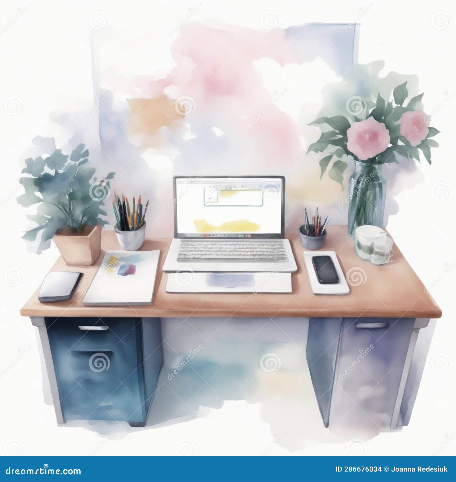 Study Desk Graphics with Watercolor Flowers Start of the School Year ...
