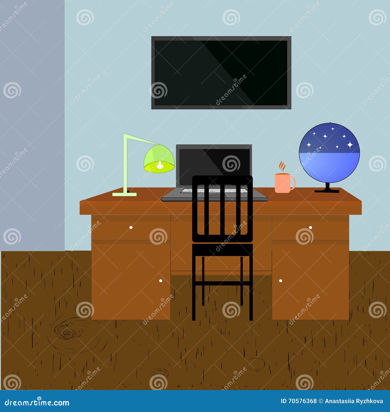 study room vector illustration vector interior study room wooden floor screen monitor wall computer table lamp 70576368