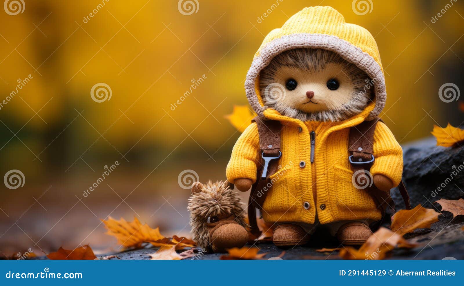 A Stuffed Animal Wearing a Yellow Jacket and Holding a Small Toy Stock ...