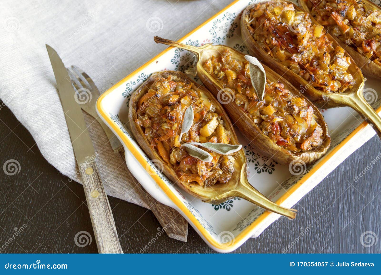 Stuffed Baked Eggplant Halves Stock Image Image of bake, dinner