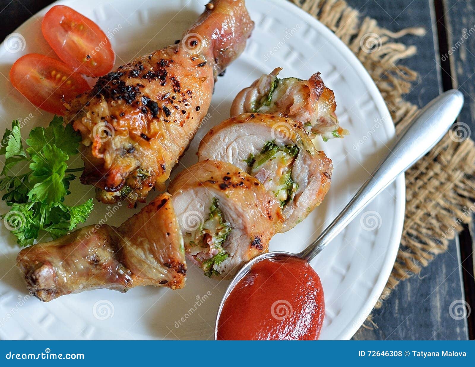 Stuffed Chicken Drumstick Grilled Stock Photo Image of greens